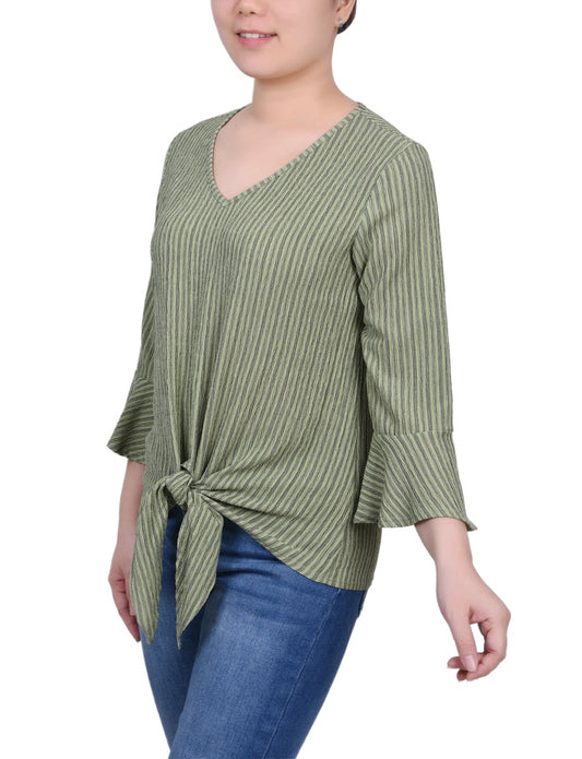 Petite 3/4 Bell Sleeve Textured Knit Top