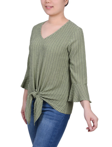 Petite 3/4 Bell Sleeve Textured Knit Top