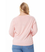 Cotton Cashmere Frayed Edge Cardi W Stripe Cuff Pink Pearl