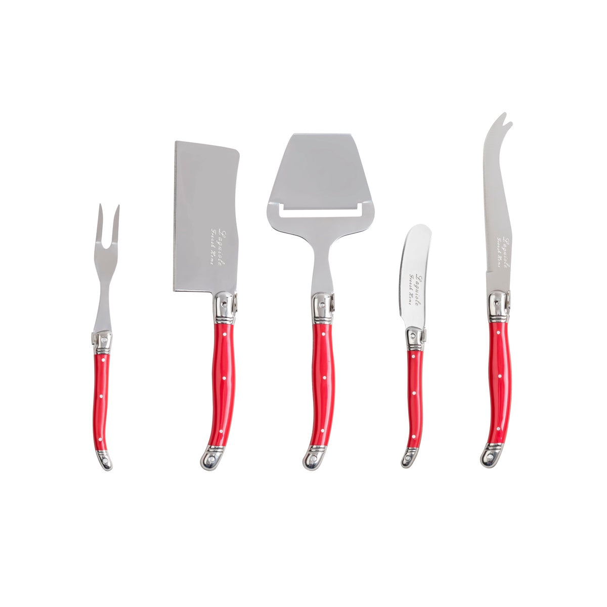  French Home Laguiole 5 Piece Cheese Knife, Fork and Slicer Set, Scarlet Red - Default Title - Bonton