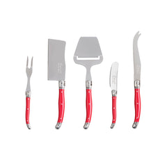 Laguiole 5 Piece Cheese Knife, Fork and Slicer Set, Scarlet Red