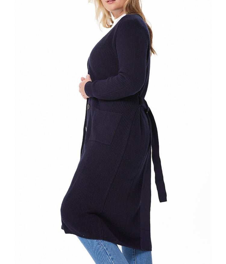 Cotton Cashmere Belted Cardigan Navy 