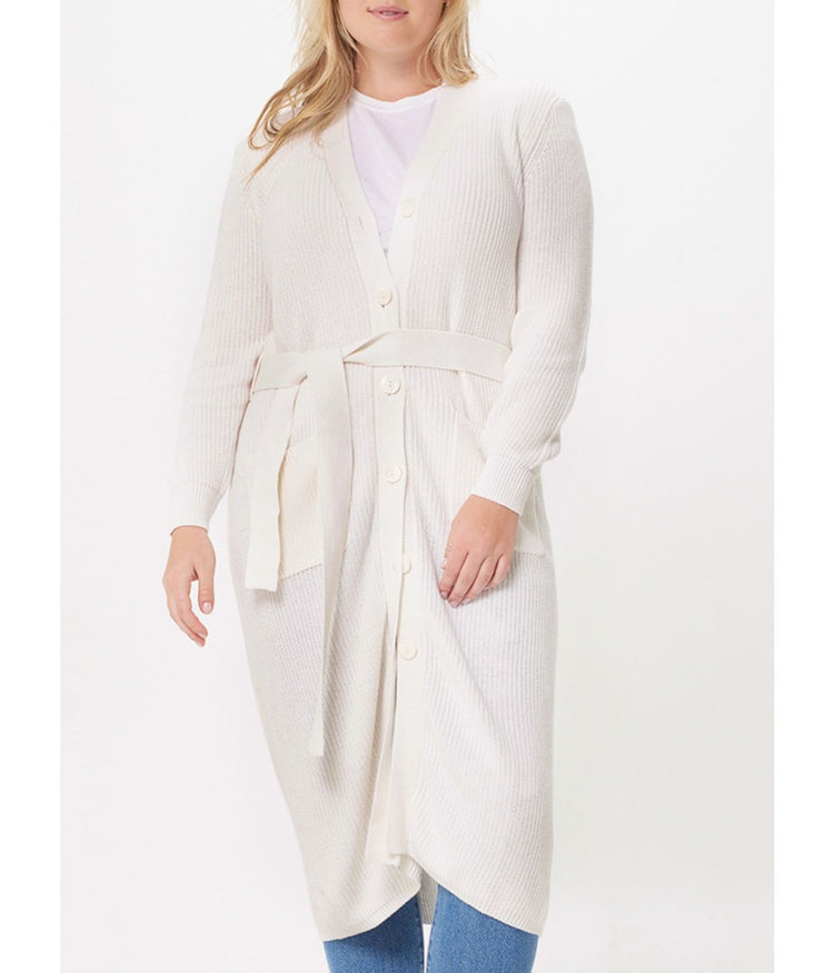 Cotton Cashmere Belted Cardigan White