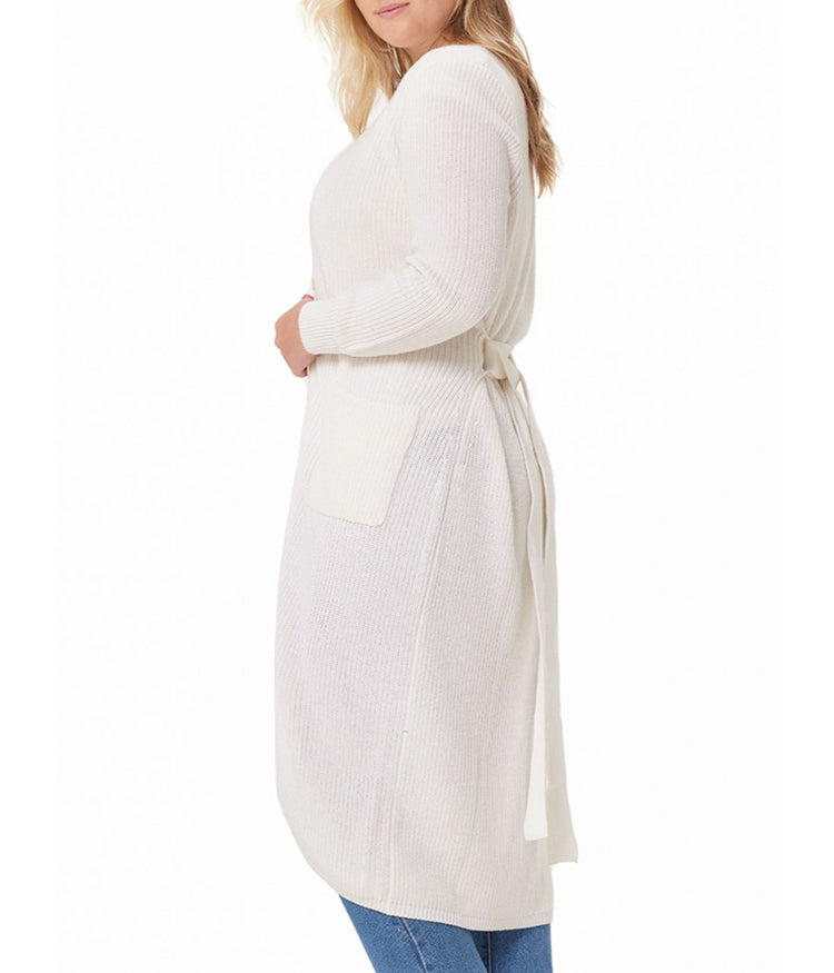 Cotton Cashmere Belted Cardigan White