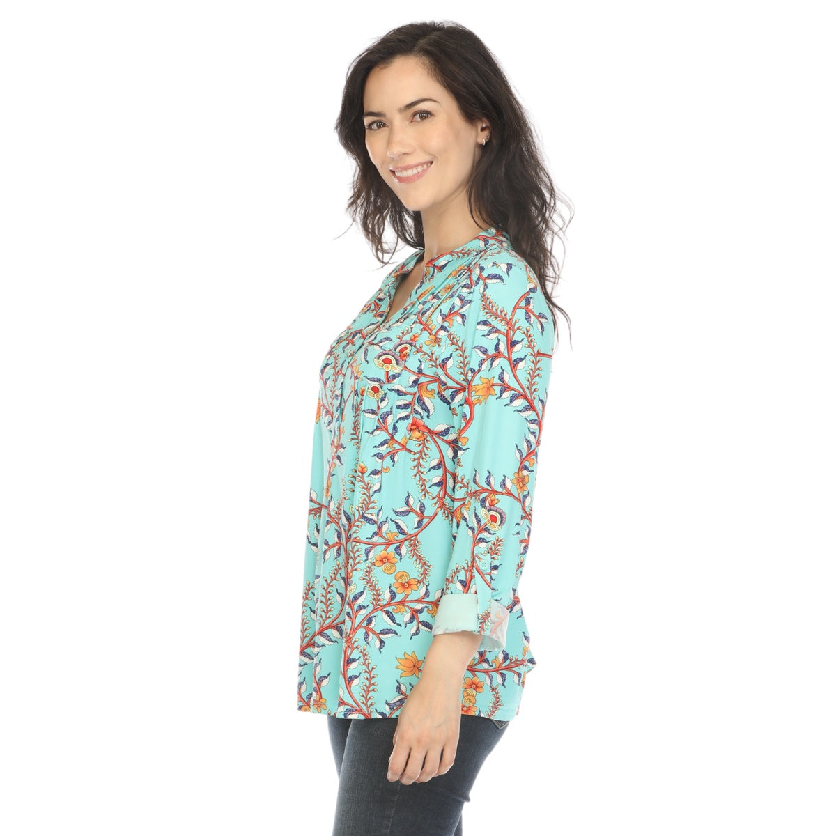  White Mark Women's Paisley Button Front Tunic Top - S - Bonton