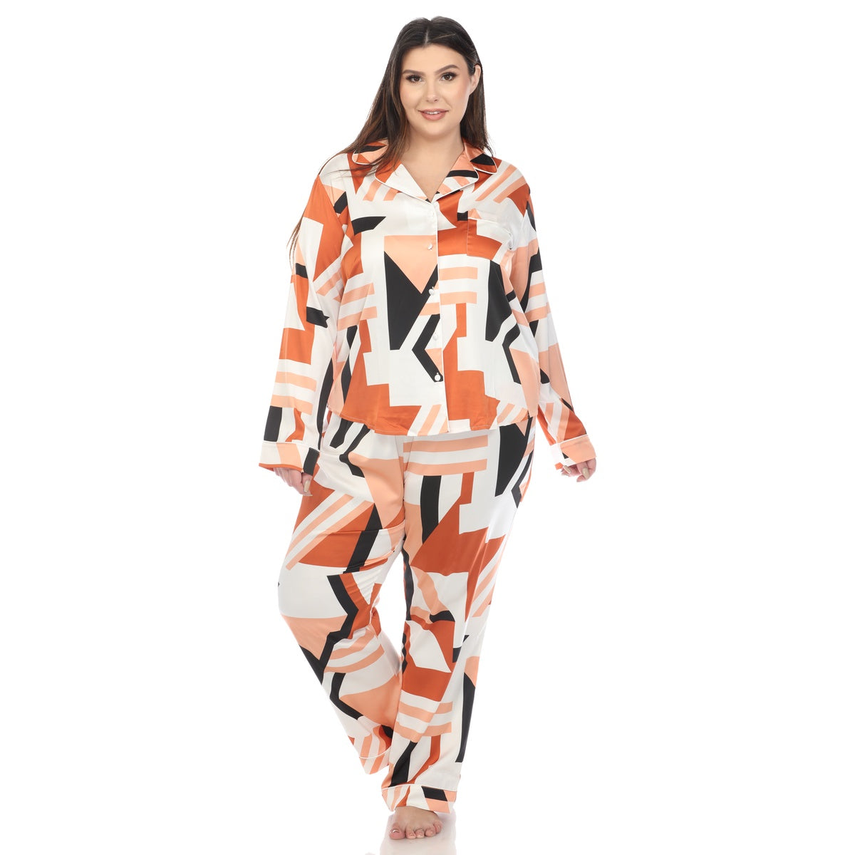  White Mark Plus Size Printed Satin Pajama Set - 3X - Bonton