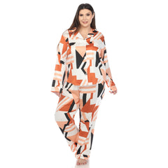 Plus Size Printed Satin Pajama Set