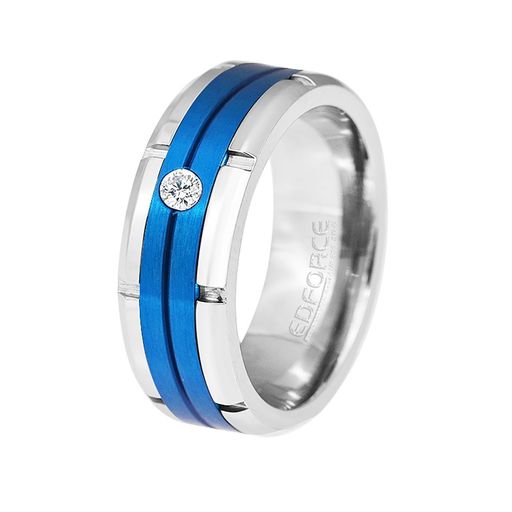  Gemesis Jewels by Edforce Men's Spinner CZ Ring with Stone - Blue - Bonton