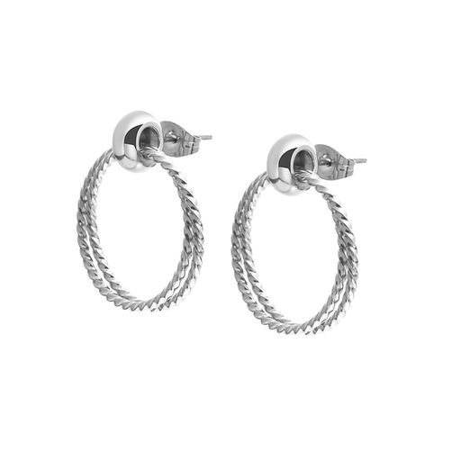  Gemesis Jewels by Edforce Double Drop Twisted Fashion Hoop Earrings - Silver - Bonton