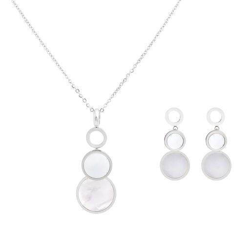  Gemesis Jewels by Edforce Mother of Pearl Circle Necklace and Earrings 3 Piece Set - Silver - Bonton