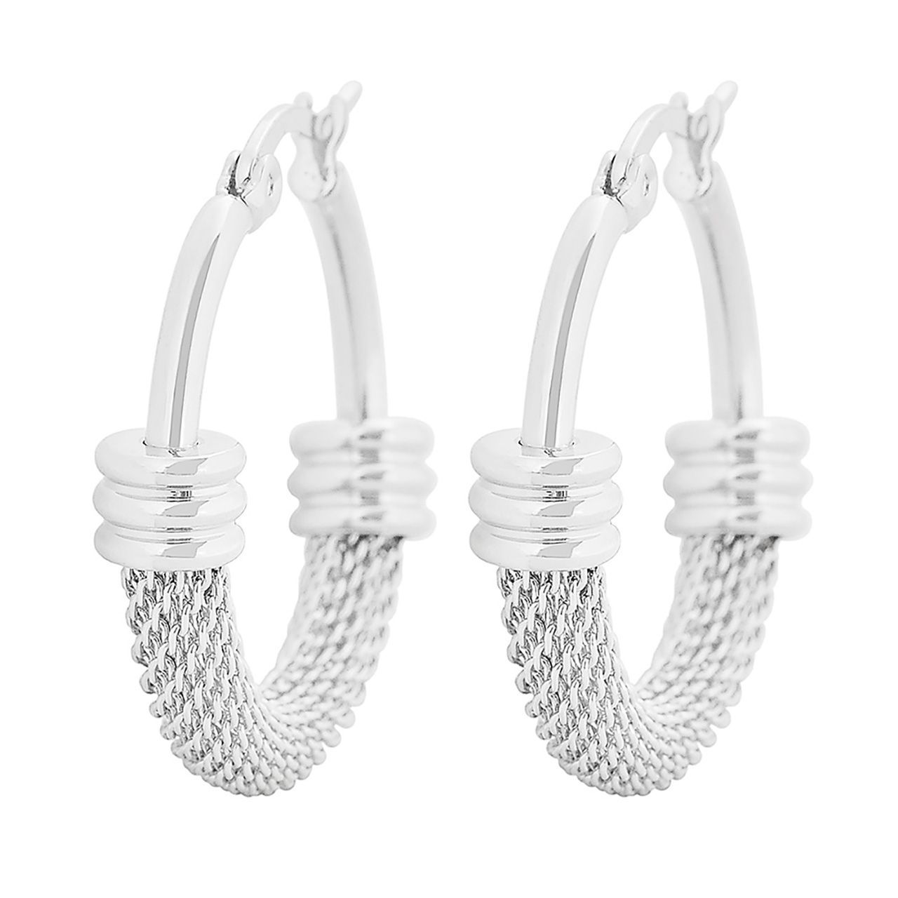  Gemesis Jewels by Edforce Half Mesh Hoop Linked Earrings - Silver - Bonton