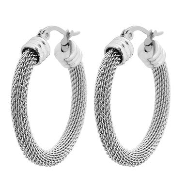  Gemesis Jewels by Edforce Full Mesh Chain Link Hoop Earrings - Silver - Bonton