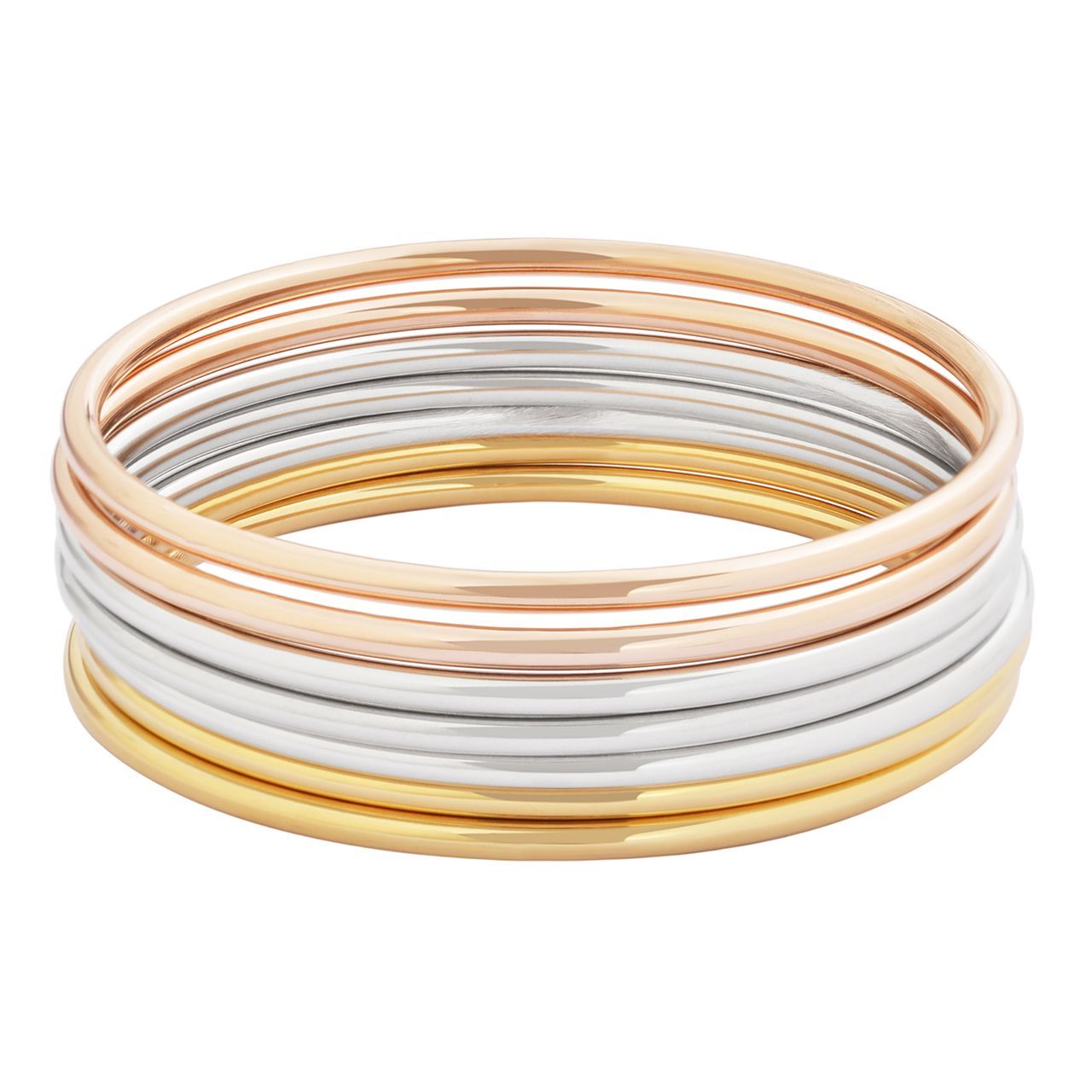  Gemesis Jewels by Edforce Seven Thin Round Bangle Set - Tri-Color - Bonton