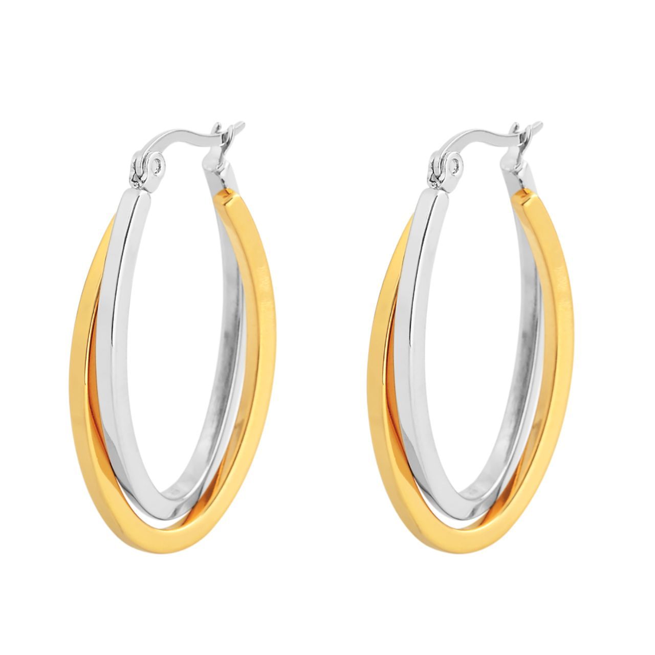  Gemesis Jewels by Edforce 2 Tone Overlapping Oval Hoop Earrings - Gold/Silver - Bonton