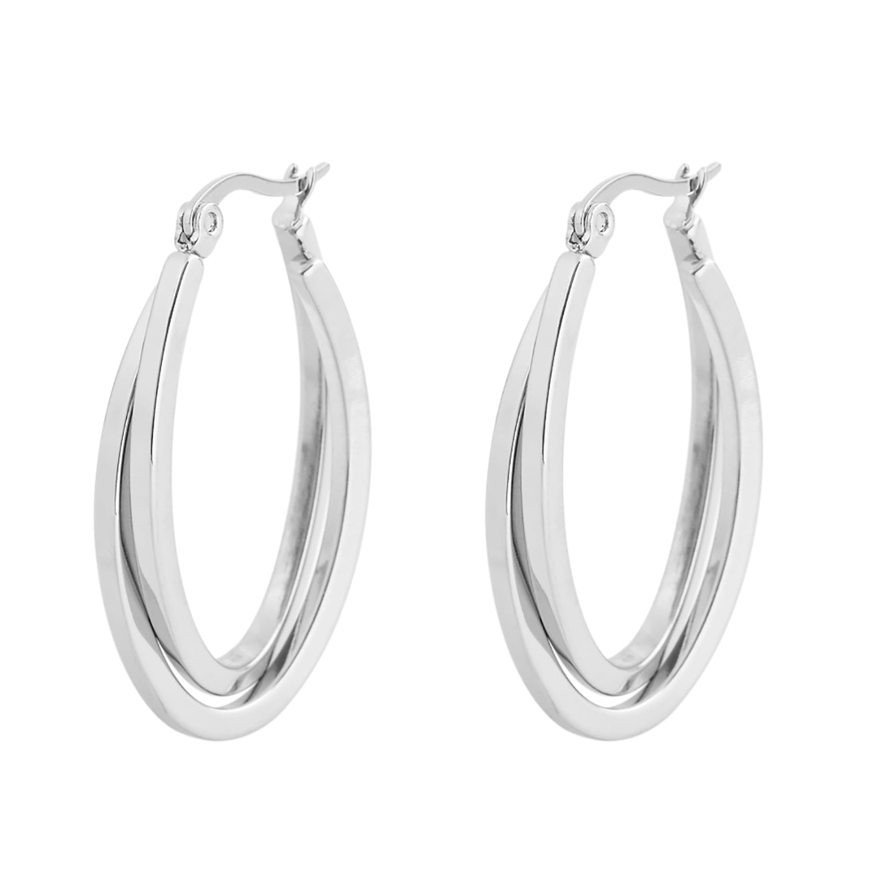  Gemesis Jewels by Edforce 2 Tone Overlapping Oval Hoop Earrings - Silver - Bonton