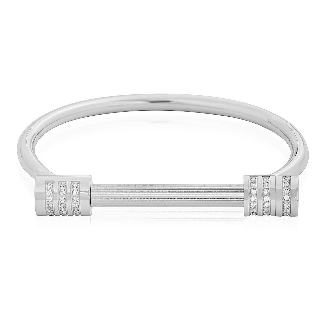  Gemesis Jewels by Edforce D Shaped Bar with CZ Shackle Cuff Bracelet - Silver - Bonton