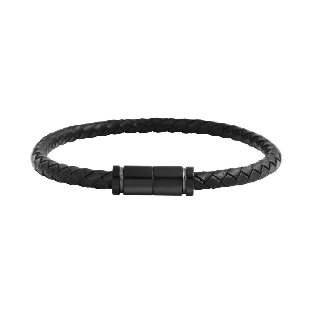  Gemesis Jewels by Edforce Braided Leather with Magnetic Clasp Men's Bracelet - Black - Bonton