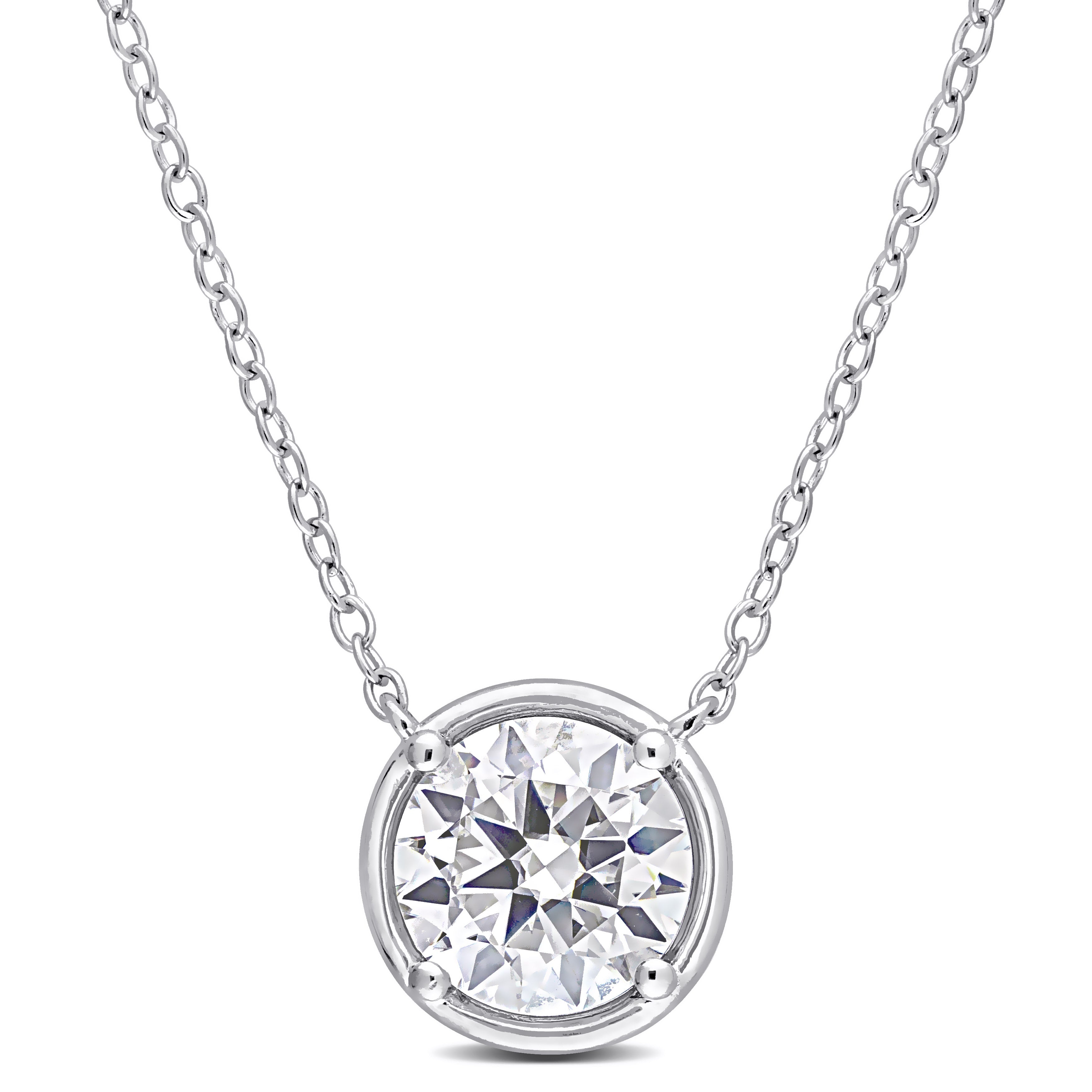  Studio Works 1 4/5 CT DEW Created Moissanite Sterling Silver Halo Circle Pendant Necklace - White - Bonton