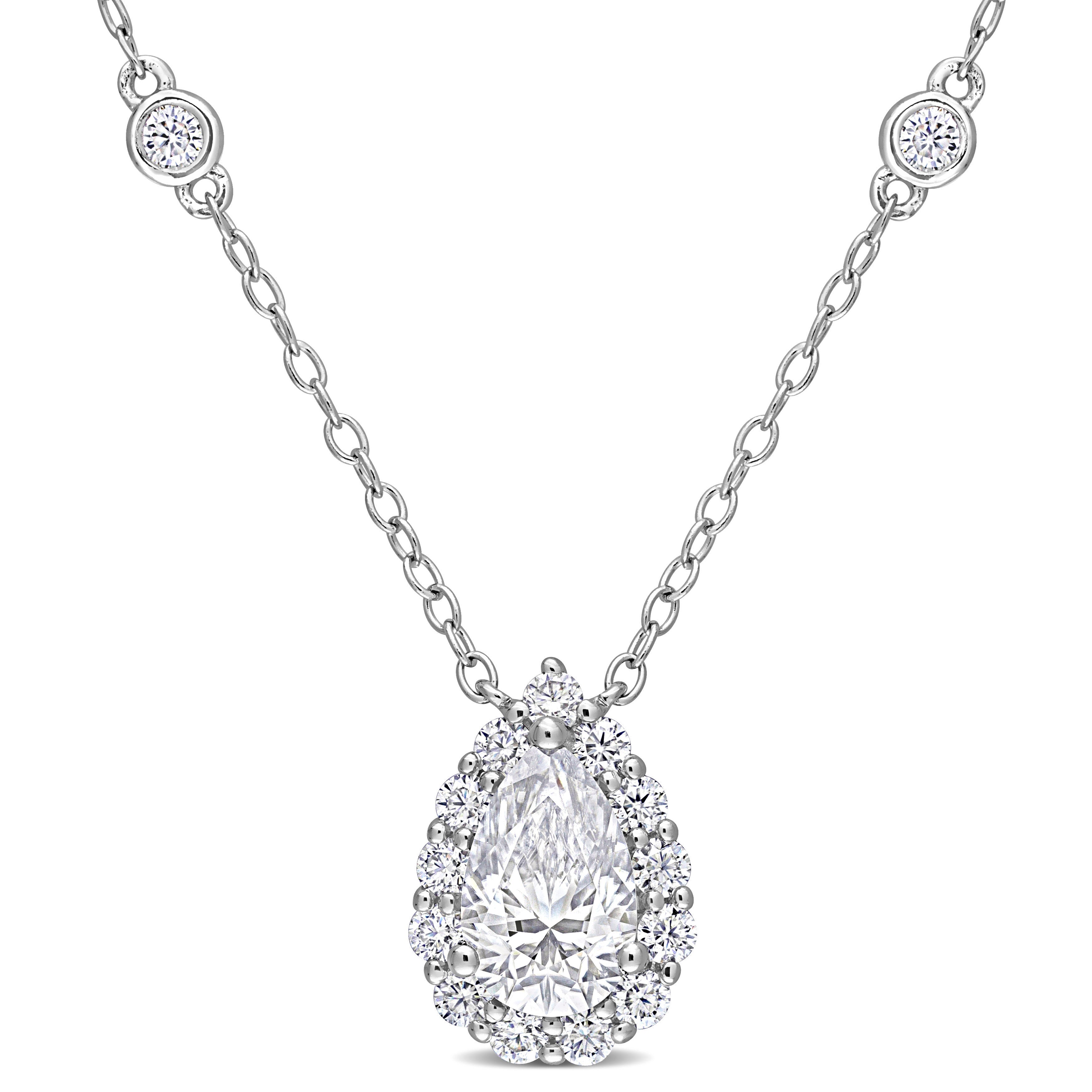  Studio Works 1 1/2 CT DEW Created Moissanite Sterling Silver Halo Necklace - White - Bonton