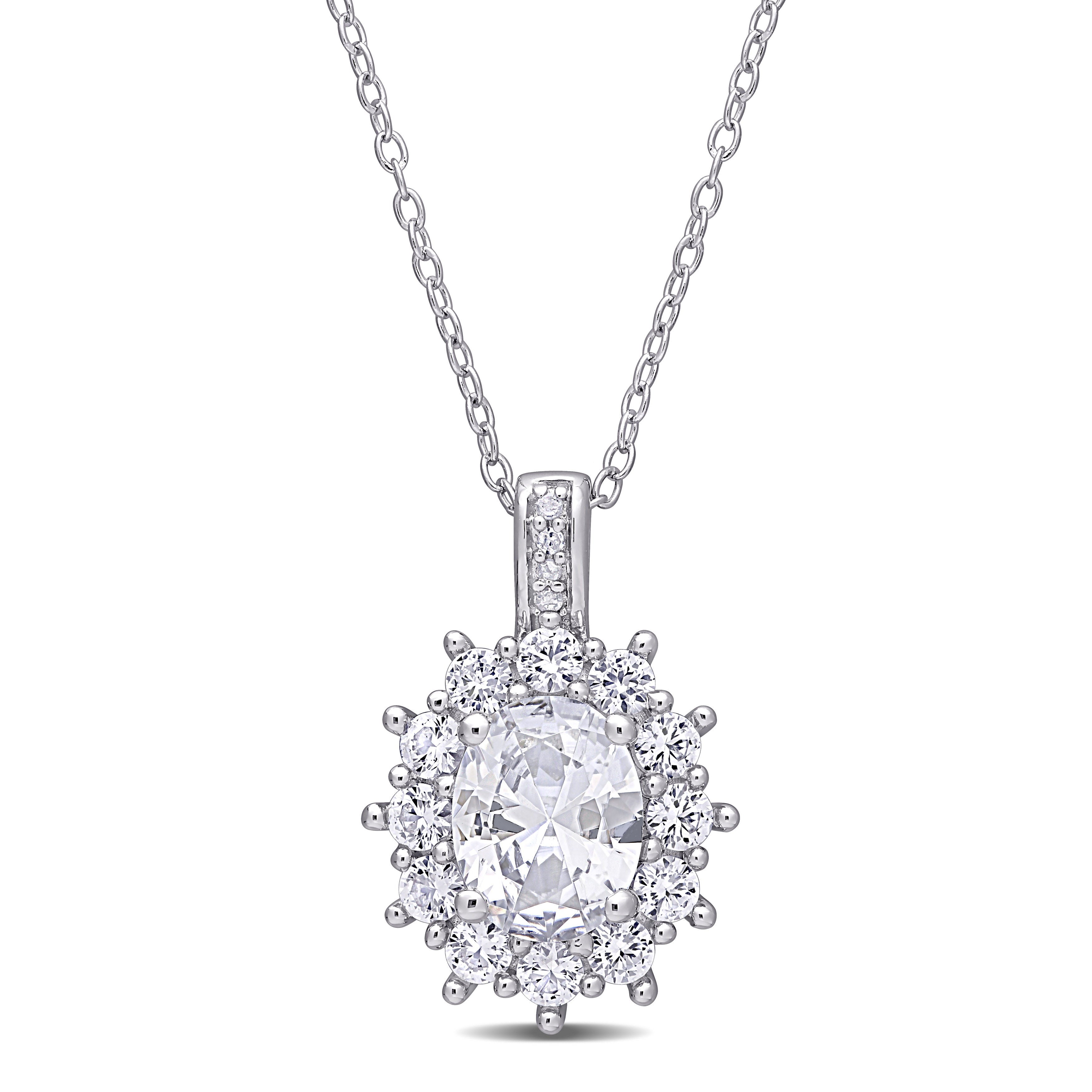  Studio Works 4 CT TGW Created White Sapphire and Diamond Accent Sterling Silver Floral Halo Pendant - White - Bonton