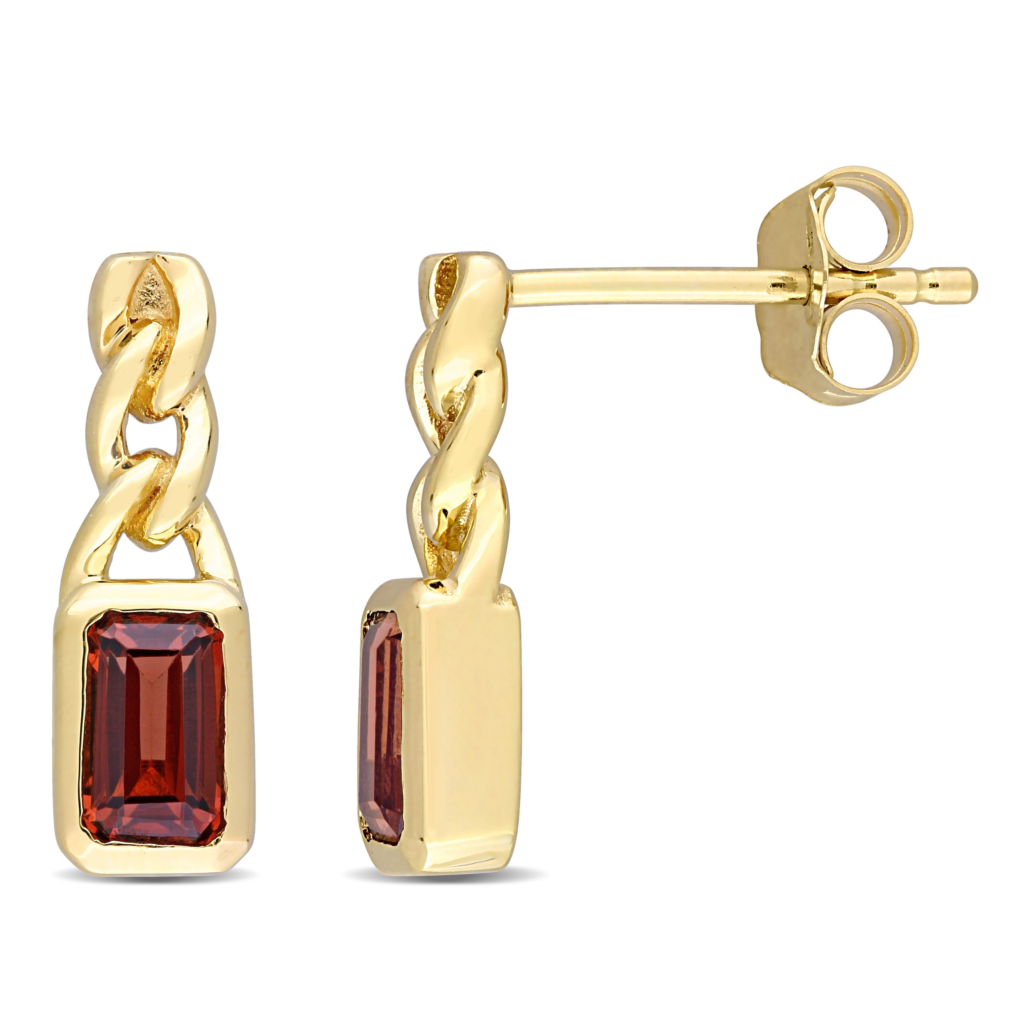  Studio Works 5/8 CT TGW Garnet 10K Yellow Gold Link Drop Earrings - Red - Bonton