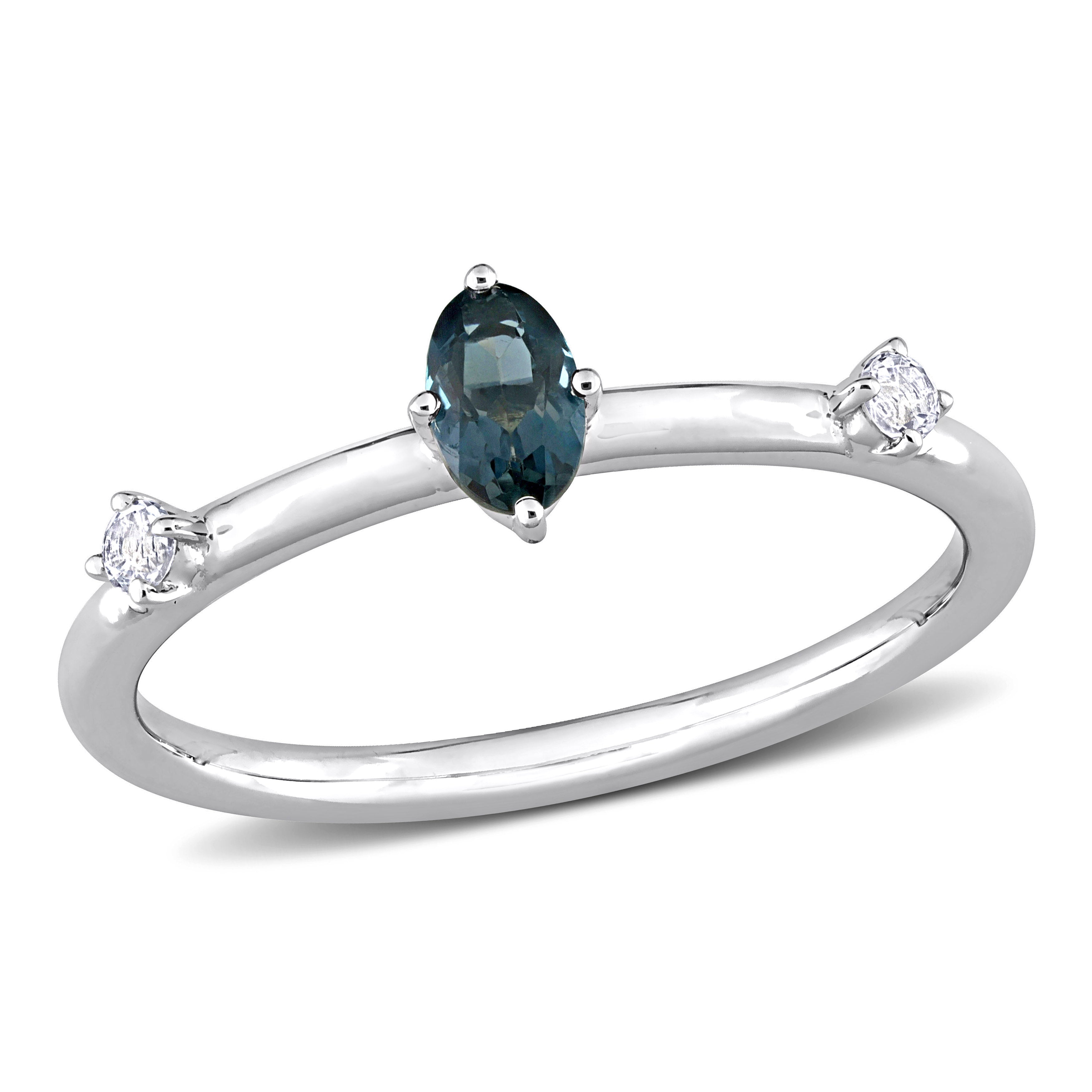  Studio Works 1/3 CT TGW London Oval Blue Topaz and White Topaz 10K White Gold Ring - Blue - Bonton