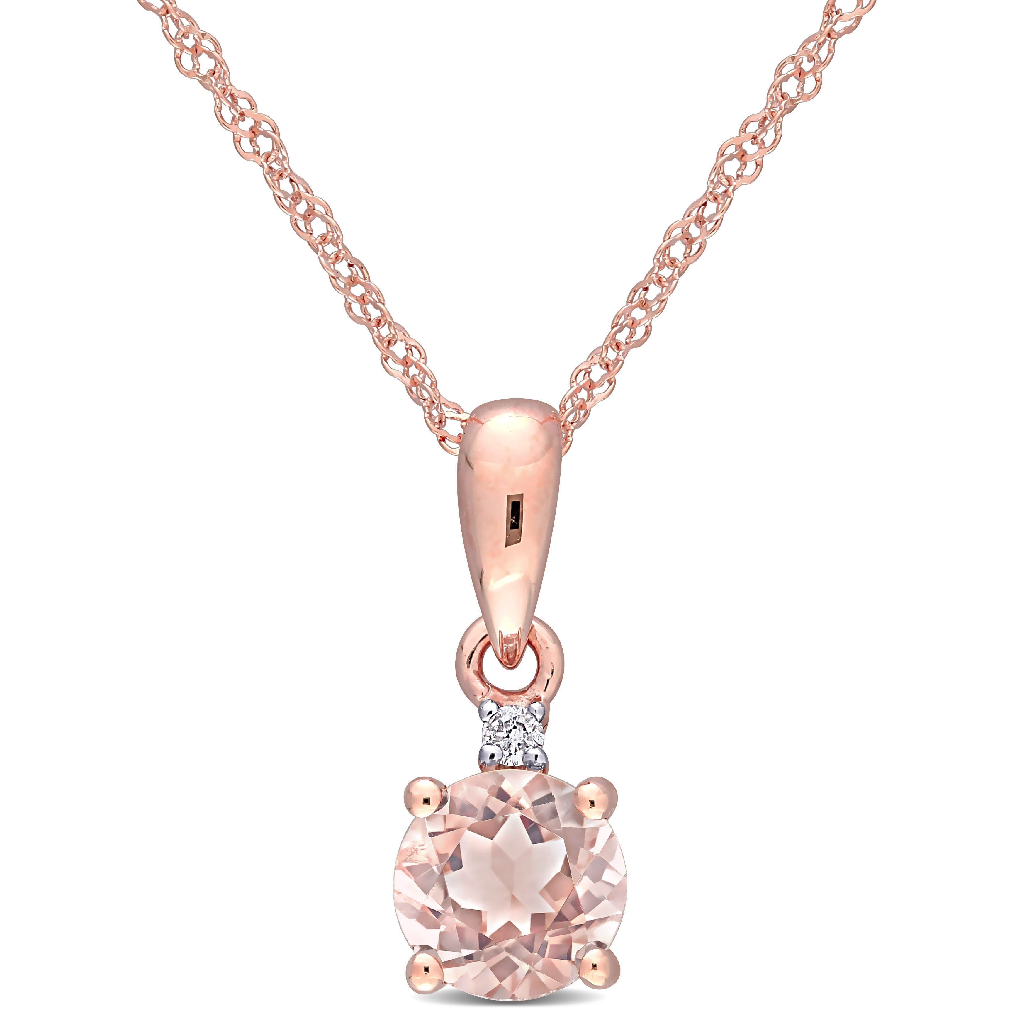  Studio Works 1/2 CT TGW Morganite and Diamond Accents 10K Rose Gold Drop Pendant Necklace - Pink - Bonton