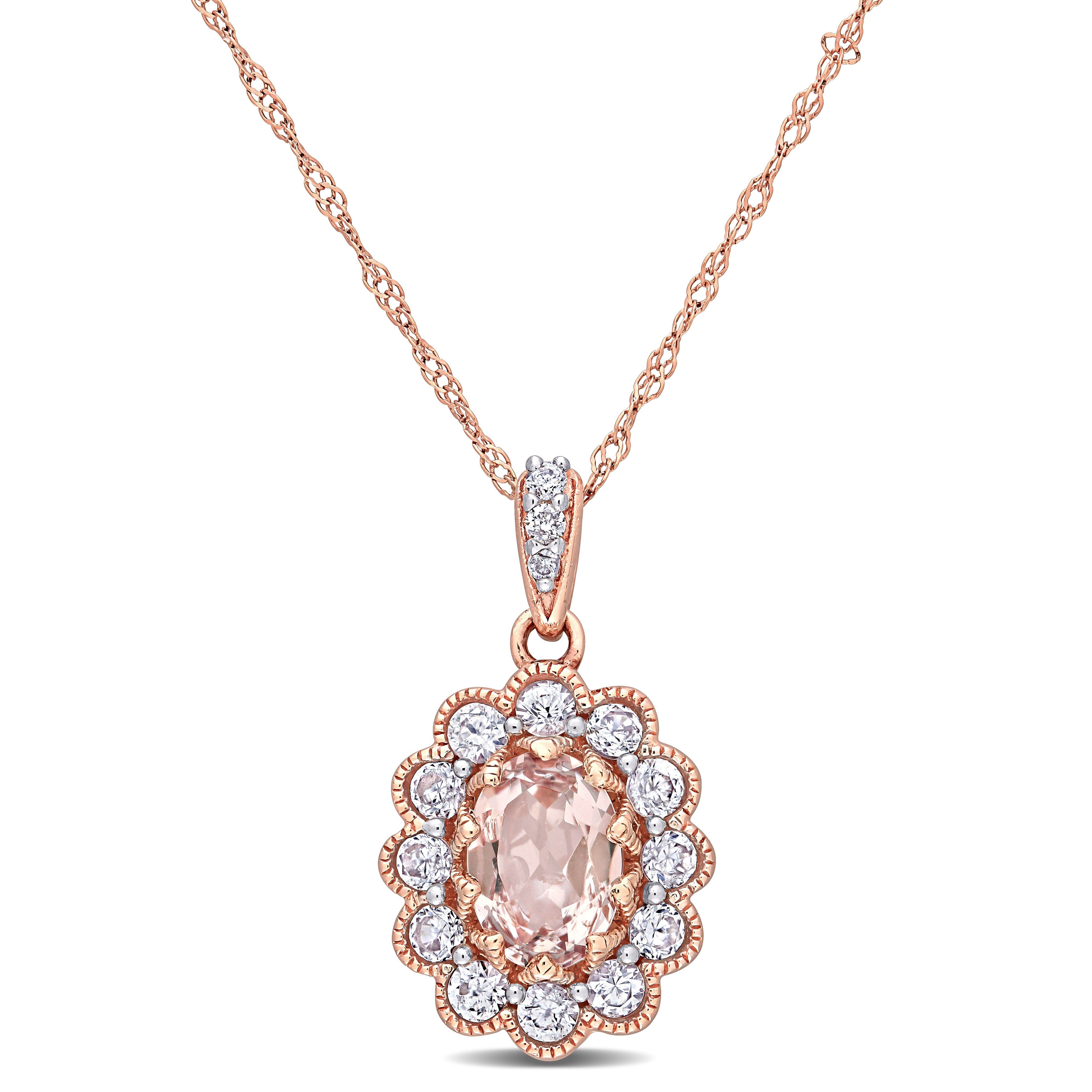  Studio Works 1 1/3 CT TGW Morganite, White Sapphire and Diamond Accent 10K Rose Gold Pendant Necklace - Pink - Bonton