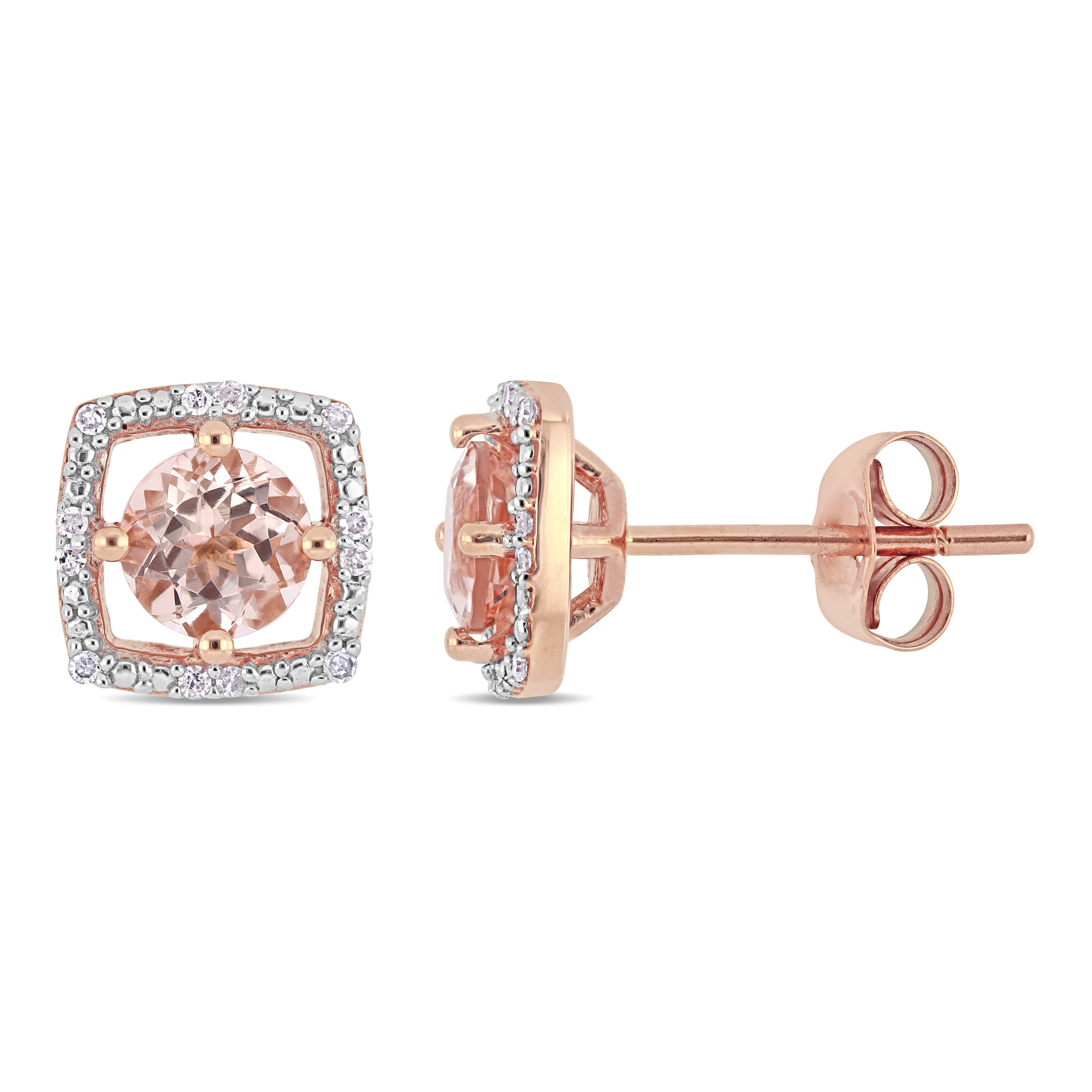  Studio Works 1 CT TGW Morganite and Diamond Accent in 10K Rose Gold Stud Earrings - Pink - Bonton