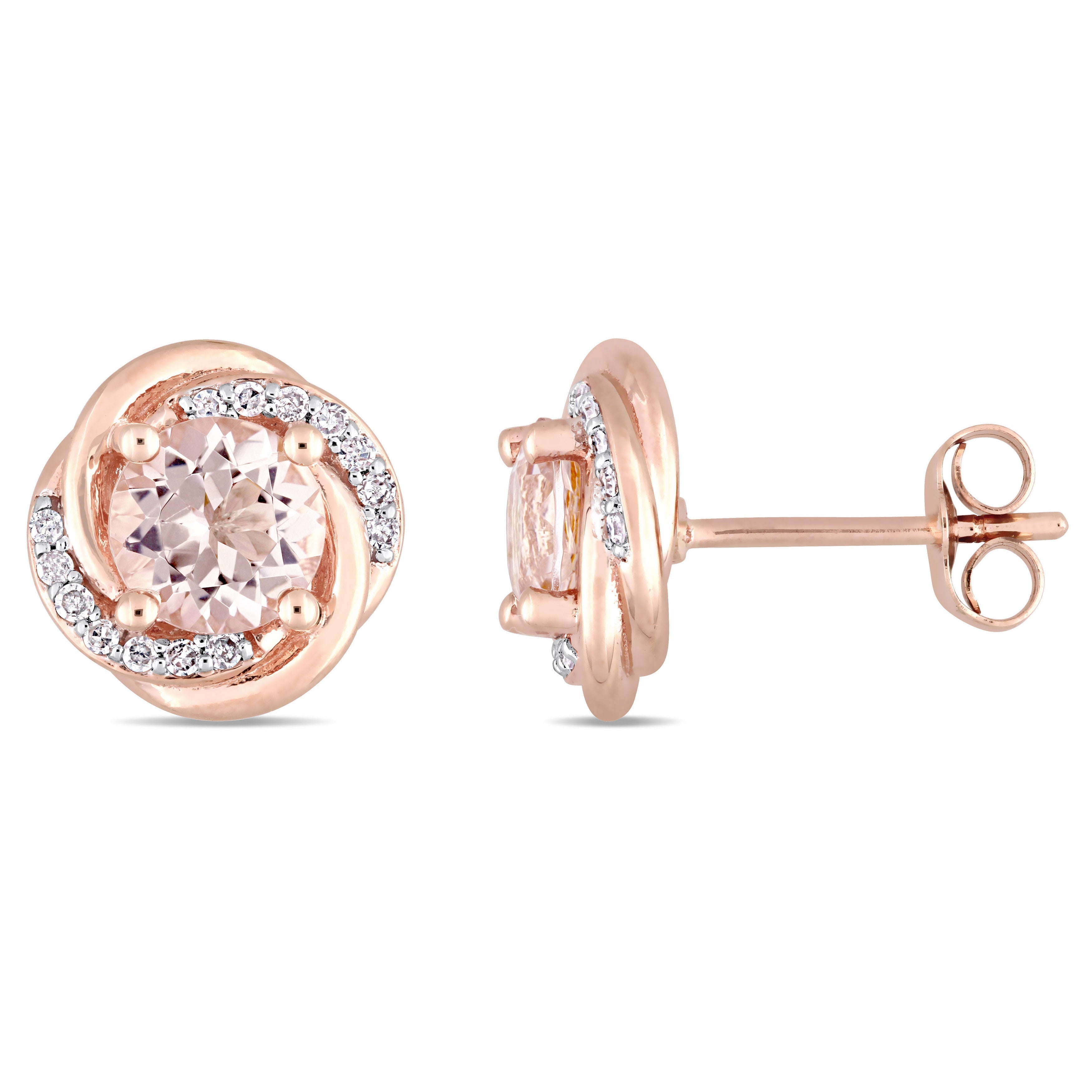  Studio Works 1 3/4 CT TGW Morganite and 1/7 CT TW Diamond 10K Rose Gold Swirl Halo Stud Earrings - White - Bonton