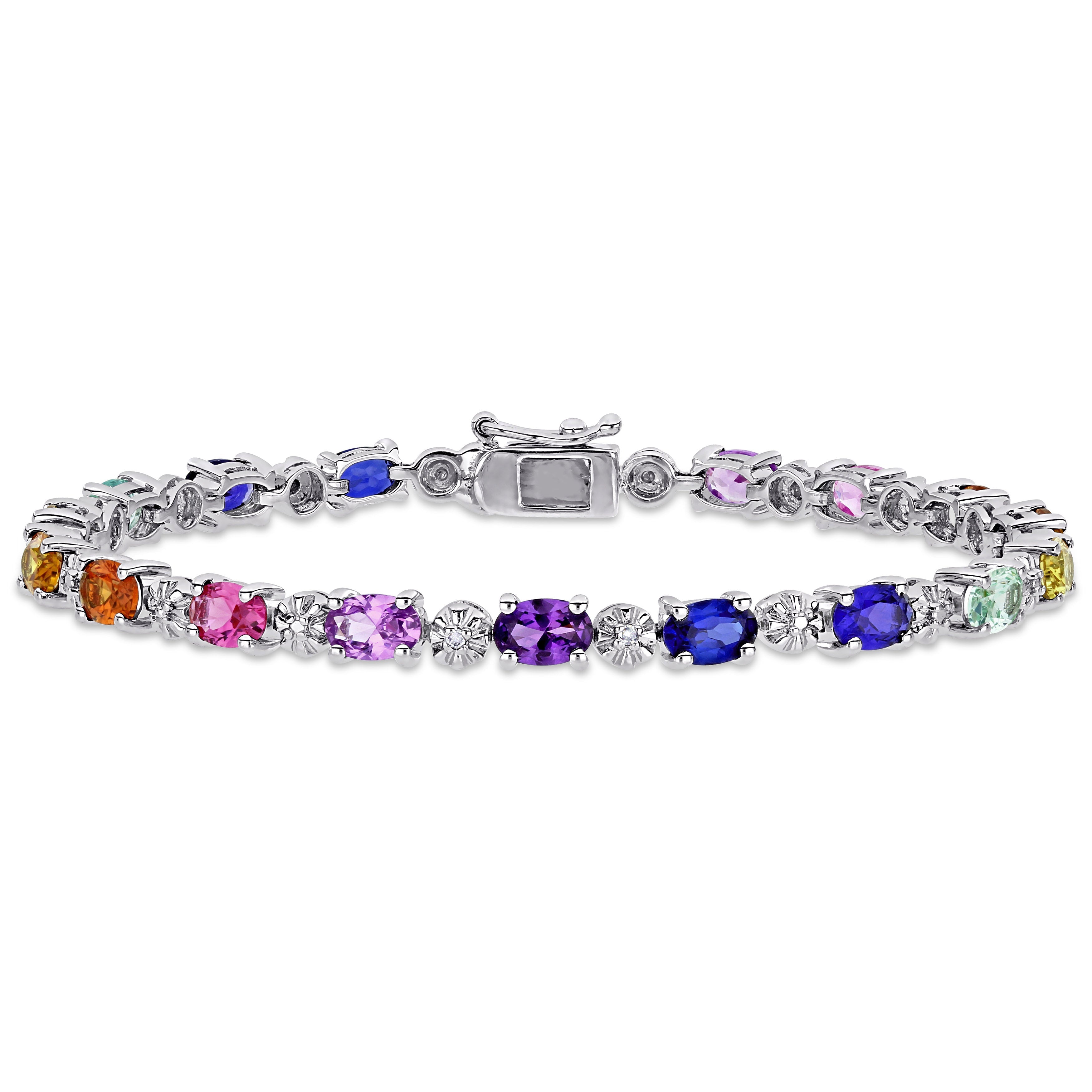  Studio Works 9 7/8 CT TGW Multi-Color Created Sapphire and Diamond-Accent in Sterling Silver Tennis Bracelet - Purple/Blue/Pink - Bonton