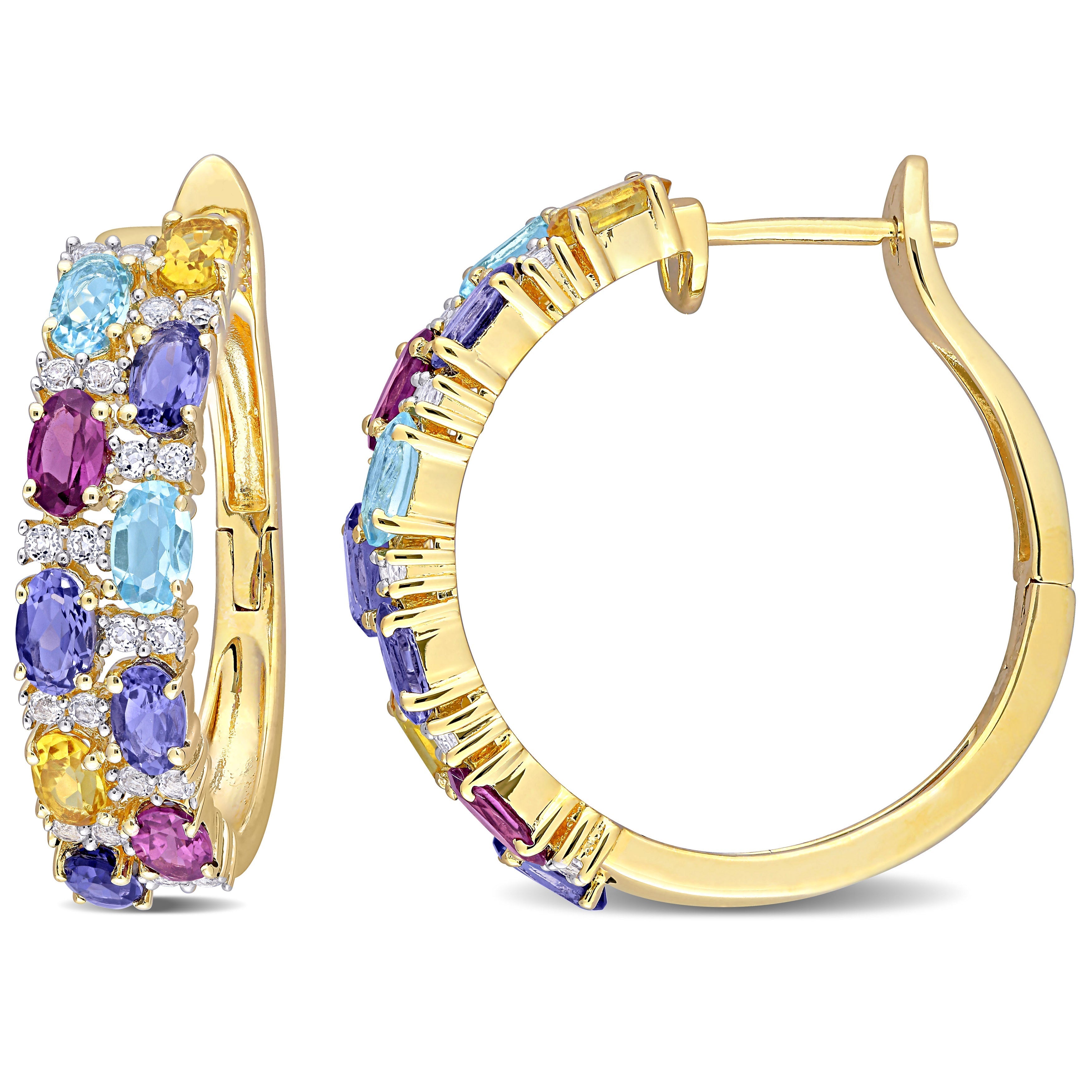  Studio Works 6 1/6 CT TGW Multi-Gemstones Yellow Plated Sterling Silver Earrings - Blue/Yellow/Purple - Bonton