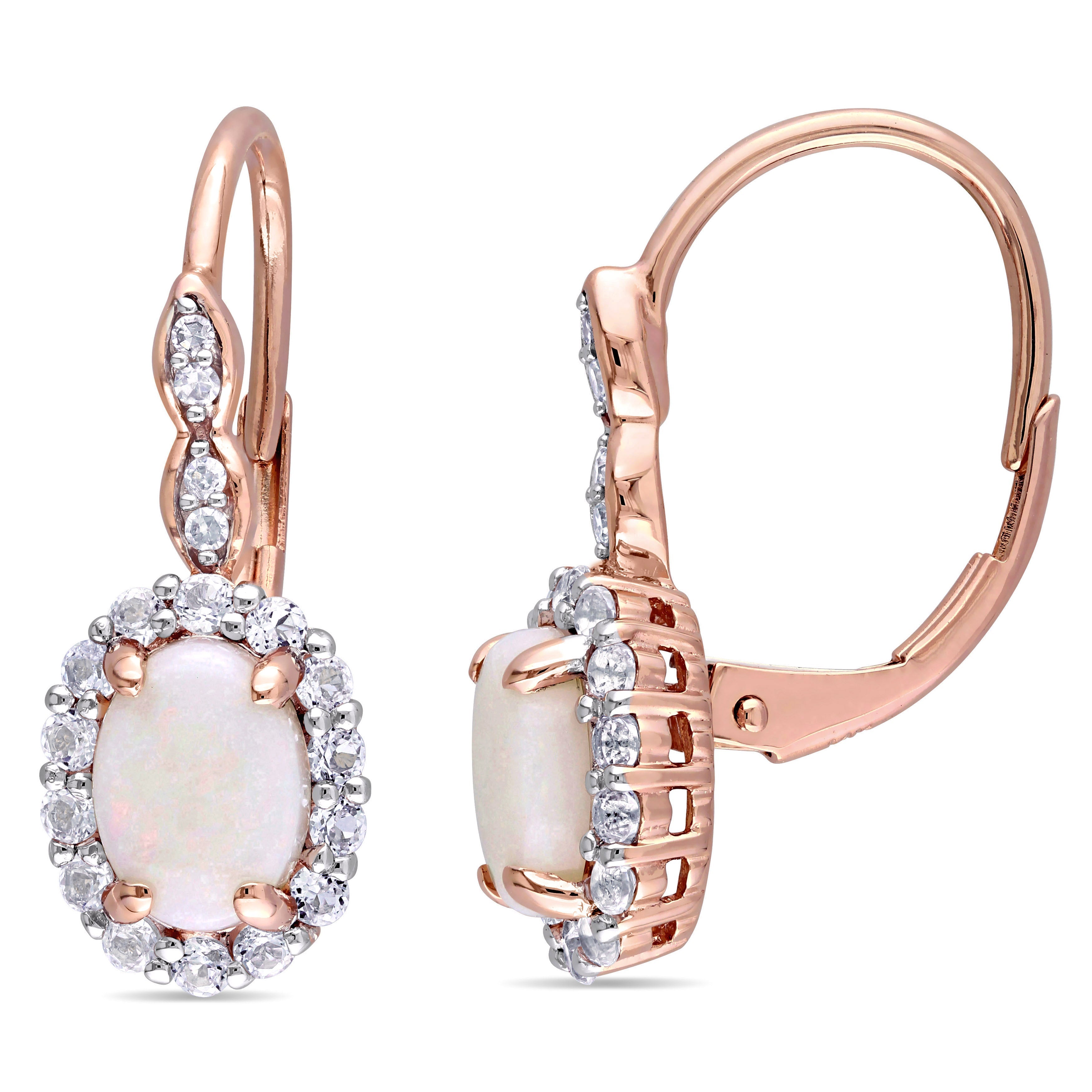  Studio Works 1 3/4 CT TGW Opal and White Topaz and Diamond Accent 14K Rose Gold Vintage Lever-Back Earrings - White - Bonton