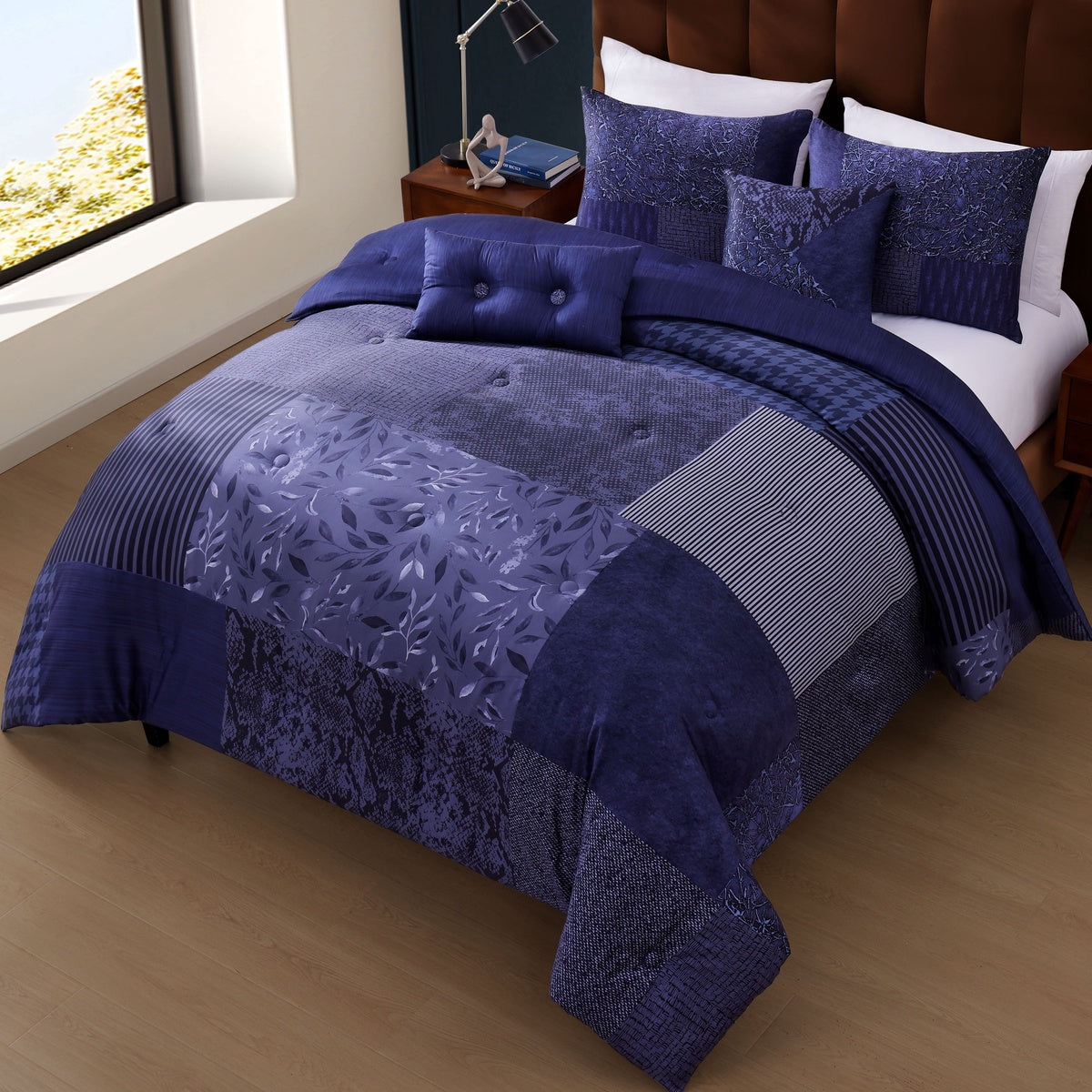  Bebejan Bebejan Blue Denim Patchwork 5 Piece Reversible Comforter Set - QUEEN - Bonton
