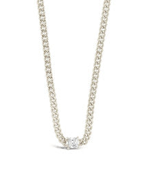  Sterling Forever Chain Necklace with Cubic Zirconia Stone Center - Silver - Bonton