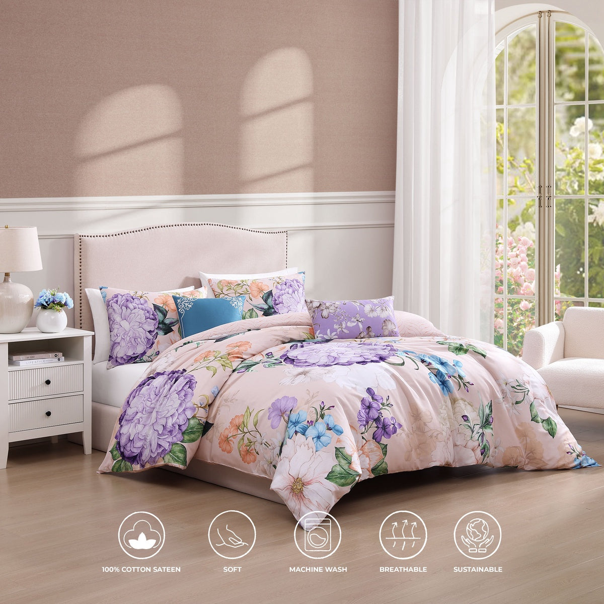  Bebejan Bebejan Bright Bouquet 5 Piece Reversible Comforter Set - QUEEN - Bonton
