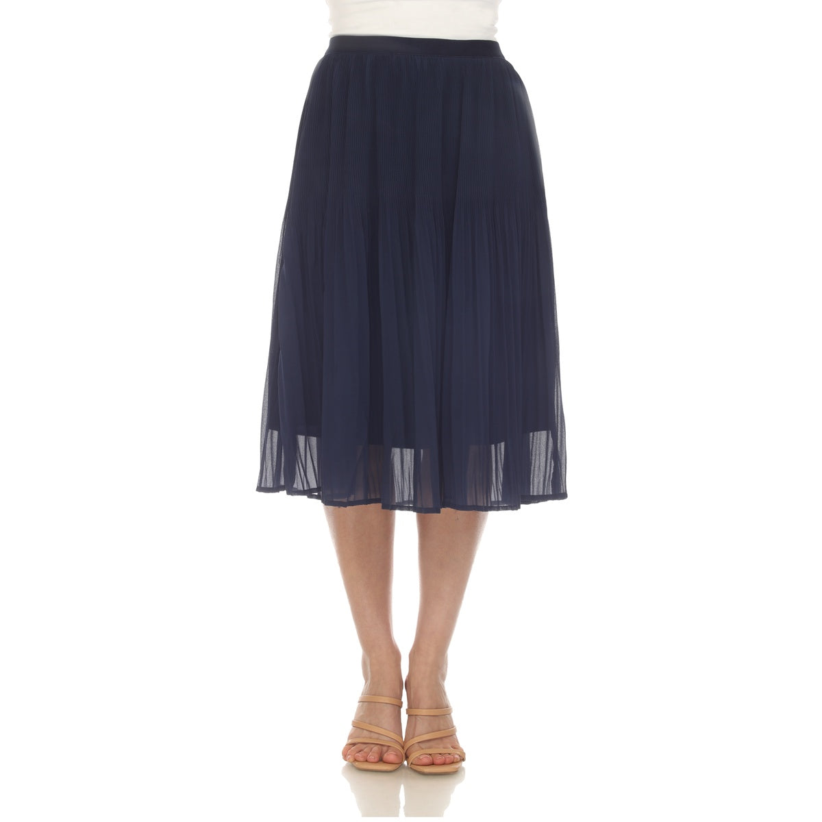  White Mark Women's Chiffon Pleated Midi Skirt - S - Bonton