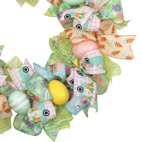 Pastel Easter Egg and Ribbons Wreath  22-Inch  Unlit