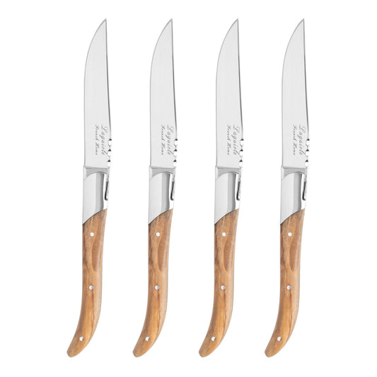 Laguiole Set of 4 Connoisseur Steak Knives With Olive Wood Handles