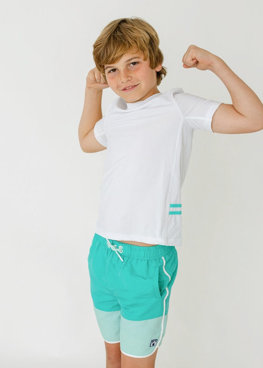  Cabana Life Boys Aqua Colorblock Swim Trunk - 5 - Bonton