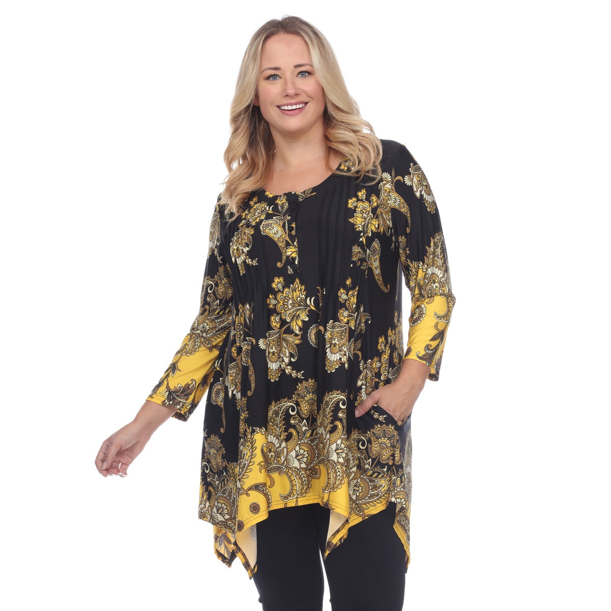  White Mark Plus Size Floral Chain Printed Tunic Top With Pockets - 3X - Bonton