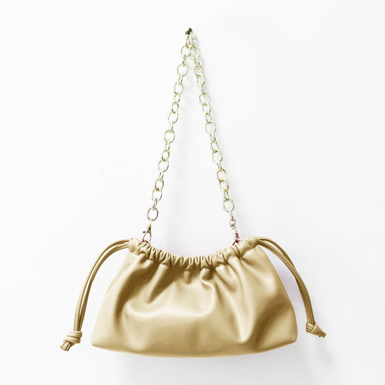  Lemonbella Vegan Leather Cinch Sak Almond W/Gold Chunky Shoulder Chain - Almond - Bonton