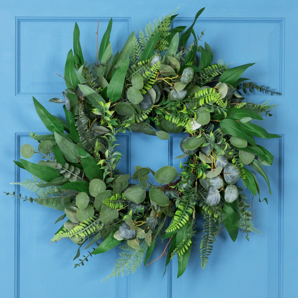  Northlight Mixed Foliage Artificial Spring Wreath  Green - 24-Inch - Default Title - Bonton