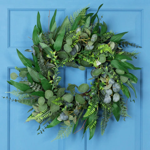 Mixed Foliage Artificial Spring Wreath  Green - 24-Inch