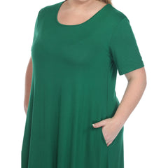 Plus Size Short Sleeve Pocket Swing Midi Dress