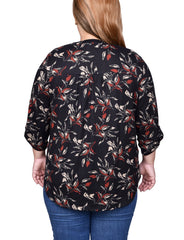 Plus Size 3/4 Roll Sleeve Top