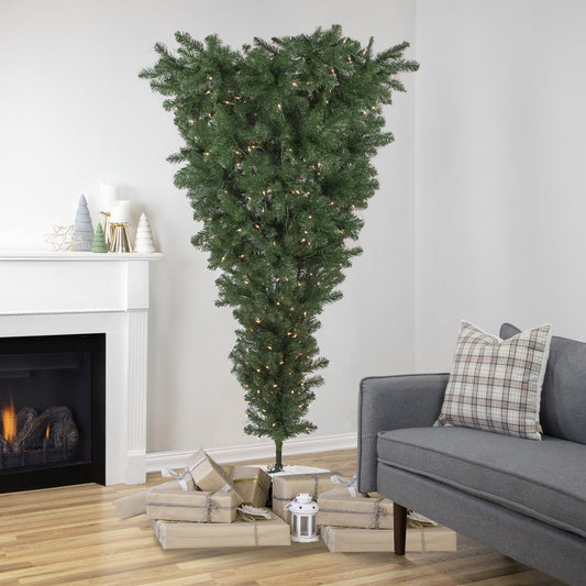 7.5' Pre-Lit Green Spruce Artificial Upside Down Christmas Tree - Clear Lights