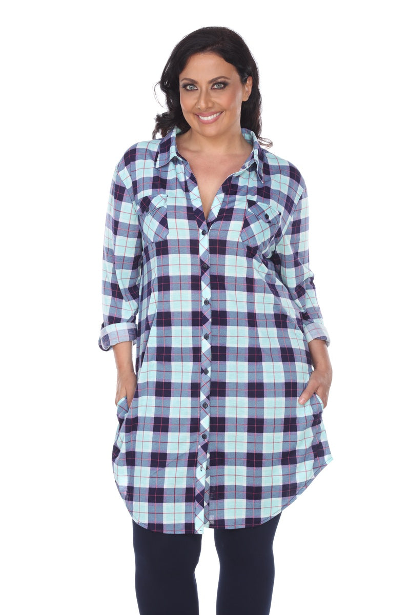  White Mark Plus Piper Stretchy Plaid Tunic - 2X - Bonton