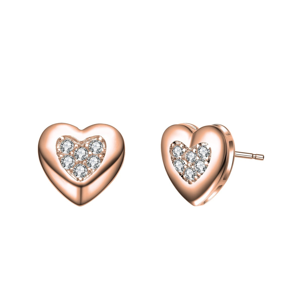  Genevive Ga 14k Yellow Gold Plated With 0.18ctw Cubic Zirconia Pave Heart Stud Earrings - gold - Bonton