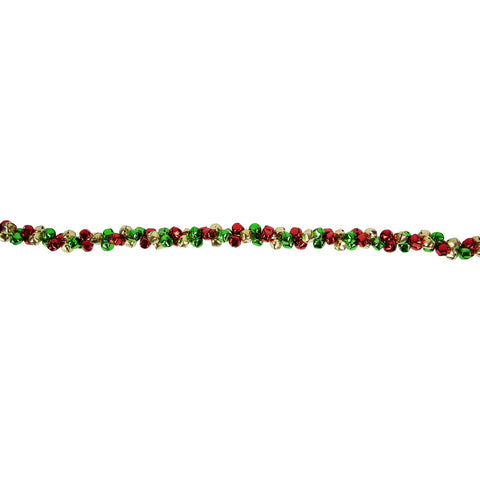 5' Green  Gold and Red Jingle Bell Christmas Garland  Unlit